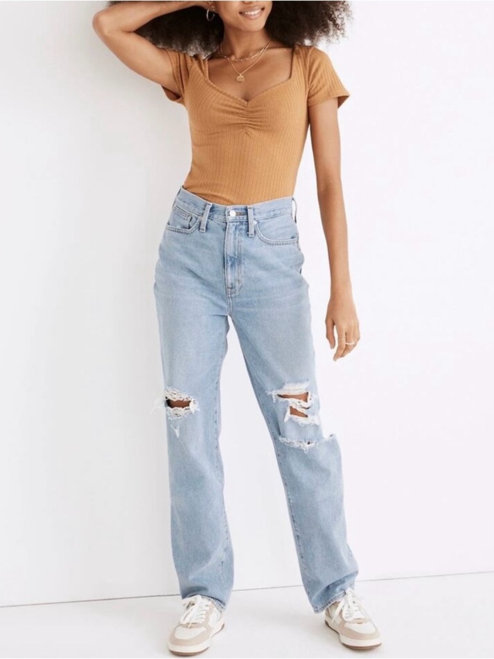 Madewell Baggy Straight Light Blue Distressed Straight Leg Jeans - Women's
